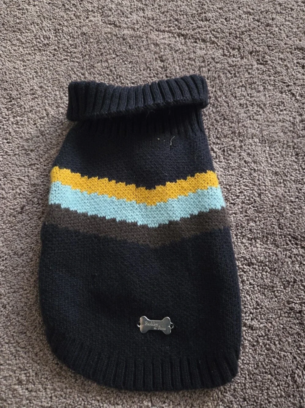 Dog Sweater with Yellow and Aqua Chevron Stripe